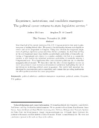 Experience, Institutions, and Candidate Emergence: the Political Career Returns to State Legislative Service ∗