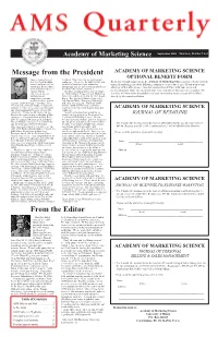 Message from the President from the Editor