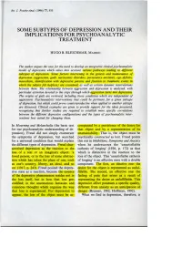 Some Subtypes of Depression and Their Implications for Psychoanalytic Treatment
