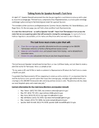 Talking Points for Speaker Harwell's Task Force the Task Force Must Create a Plan That Will