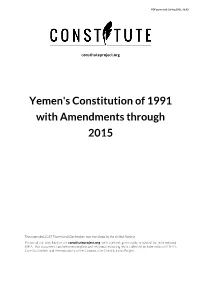 Yemen's Constitution of 1991 with Amendments Through 2015
