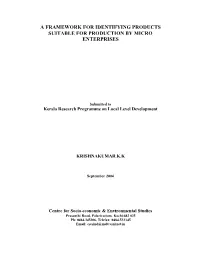 A Framework for Identifying Products Suitable for Production by Micro Enterprises