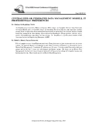 Centralized Or Federated Data Management Models, IT Professionals' Preferences