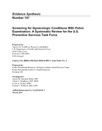 Screening for Gynecologic Conditions with Pelvic Examination: a Systematic Review for the U.S