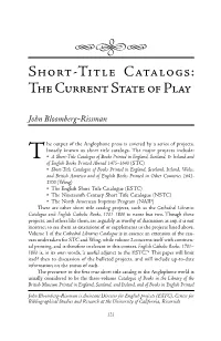 Short-Title Catalogs: the Current State of Play