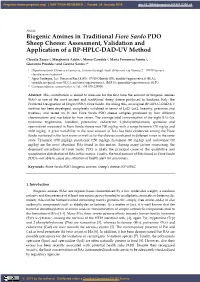 Biogenic Amines in Traditional Fiore Sardo PDO Sheep Cheese: Assessment, Validation and Application of a RP-HPLC-DAD-UV Method