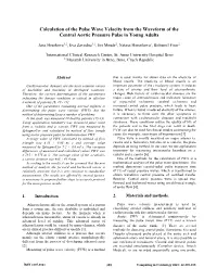 Calculation of the Pulse Wave Velocity from Waveform of the Central Aortic Pressure Pulse in Young