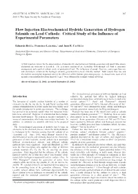 Flow Injection Electrochemical Hydride Generation of Hydrogen Selenide on Lead Cathode: Critical Study of the Influence of Experimental Parameters