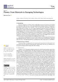 Plasma: from Materials to Emerging Technologies