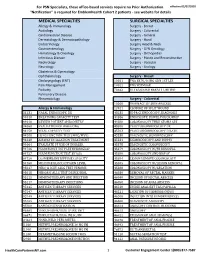 Services Not Requiring Prior Authorization for PSN Specialists
