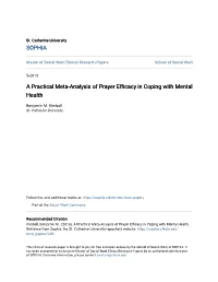 A Practical Meta-Analysis of Prayer Efficacy in Coping with Mental Health