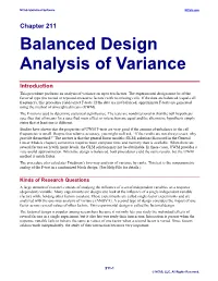 Balanced Design Analysis of Variance