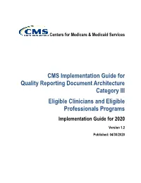 CMS 2020 QRDA Eligible Clinicians and EP Implementation Guide