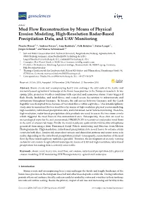 Mud Flow Reconstruction by Means of Physical Erosion Modeling, High-Resolution Radar-Based Precipitation Data, and UAV Monitoring