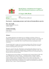 Transforming Measures and Values in Estonian Library Practice