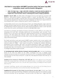 Axis Bank in Association with BMTC Launches India's First Open Loop EMV Contactless Smart Card for Transit in Bengaluru