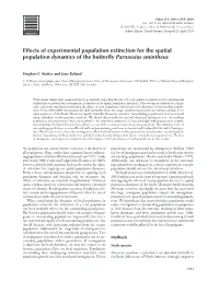 Effects of Experimental Population Extinction for the Spatial Population Dynamics of the Butterﬂ Y Parnassius Smintheus