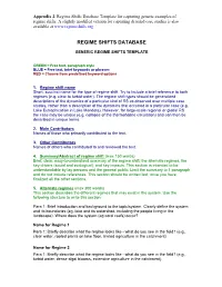 Regime Shifts Database Template for Capturing Generic Examples of Regime Shifts