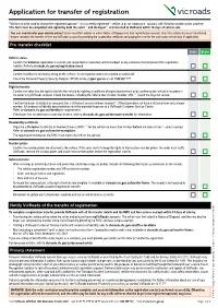 Application for Transfer of Registration