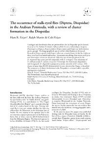 The Occurrence of Stalk-Eyed Flies (Diptera, Diopsidae) in the Arabian Peninsula, with a Review of Cluster Formation in the Diopsidae Hans R