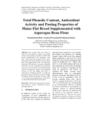 Total Phenolic Content, Antioxidant Activity and Pasting Properties of Maize Flat Bread Supplemented with Asparagus Bean Flour