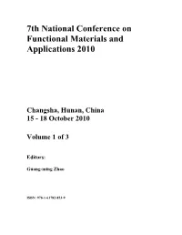 7Th National Conference on Functional Materials and Applications 2010