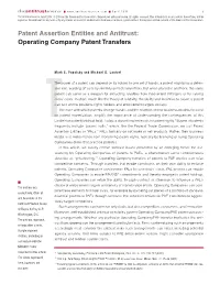 Patent Assertion Entities and Antitrust: Operating Company Patent Transfers