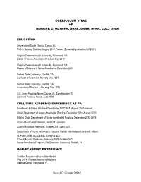 Curriculum Vitae of Derrick C. Glymph, Dnap, Crna, Aprn, Col., Usar
