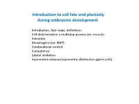 Introduction to Cell Fate and Plasticity During Embryonic Development