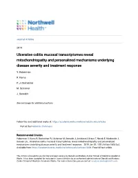 Ulcerative Colitis Mucosal Transcriptomes Reveal Mitochondriopathy and Personalized Mechanisms Underlying Disease Severity and Treatment Response