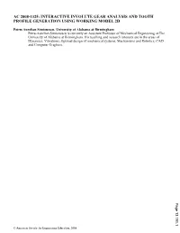 Interactive Involute Gear Analysis and Tooth Profile Generation Using Working Model 2D