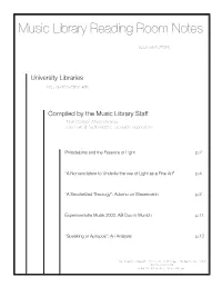 Music Library Reading Room Notes