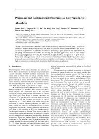 Plasmonic and Metamaterial Structures As Electromagnetic Absorbers