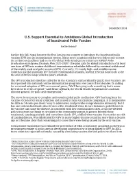 U.S. Support Essential to Ambitious Global Introduction of Inactivated Polio Vaccine