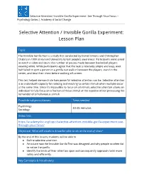 Selective Attention / Invisible Gorilla Experiment: Lesson Plan