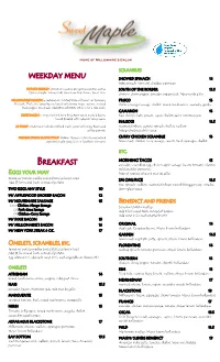 Weekday Menu Breakfast