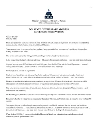 2021 State of the State Address Governor Mike Parson