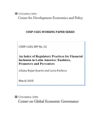An Index of Regulatory Practices for Financial Inclusion in Latin America: Enablers, Promoters and Preventers