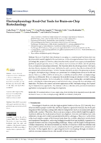 Electrophysiology Read-Out Tools for Brain-On-Chip Biotechnology