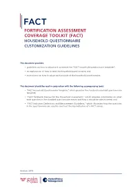 Fortification Assessment Coverage Toolkit (Fact) Household Questionnaire Customization Guidelines