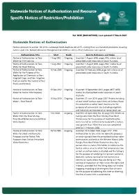 Statewide Notices of Authorisation and Resource Specific Notices of Restriction/Prohibition