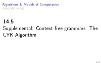 14.5 Supplemental: Context Free Grammars: the CYK Algorithm
