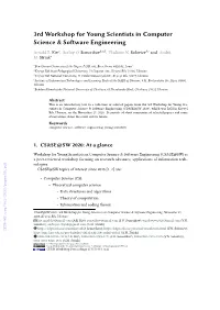 3Rd Workshop for Young Scientists in Computer Science \& Software