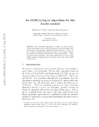 An O (M (N) Log N) Algorithm for the Jacobi Symbol