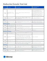 Endocrine Genetic Test List