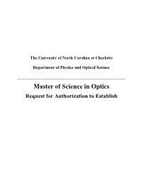 Master of Science in Optics Request for Authorization to Establish