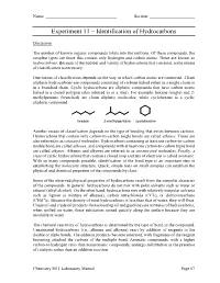 Experiment 11 – Identification of Hydrocarbons