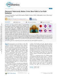 Plasmonic Nanocavity Modes: from Near-Field to Far-Field Radiation Nuttawut Kongsuwan, Angela Demetriadou, Matthew Horton, Rohit Chikkaraddy, Jeremy J