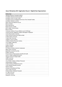 Snow Fellowship 2021 Application Round - Eligible Host Organisations