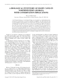A Biological Inventory of Eight Caves in Northwestern Georgia with Conservation Implications